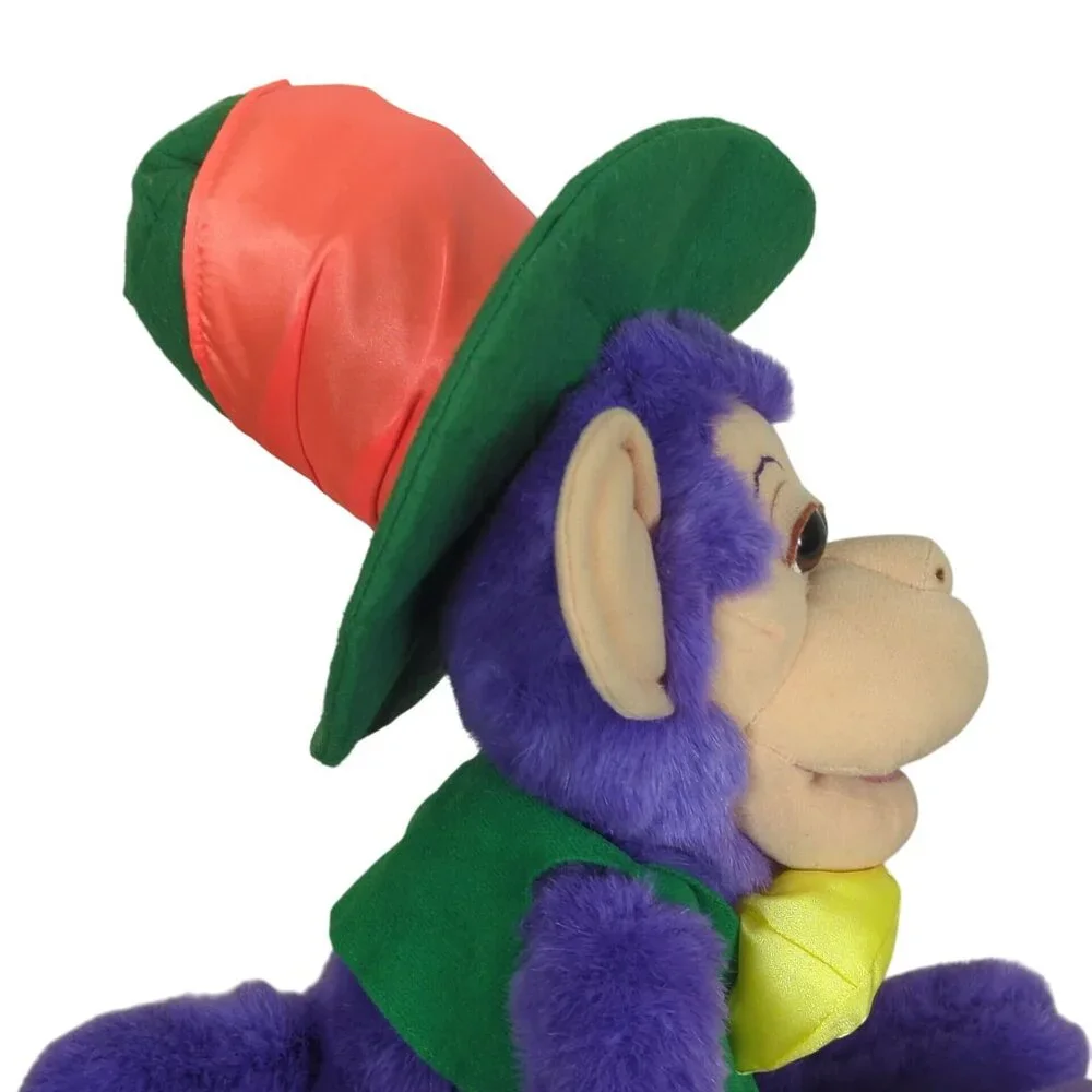 Vintage Wisharoo Park Bestever Plush Purple Monkey with Hat and Bow 1998 PBS